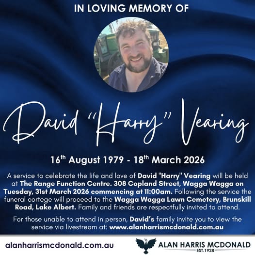 Harry Vearing Wagga Wagga, Australia Death: In Loving Memory Of David “Harry” Vearing (1979–2026)